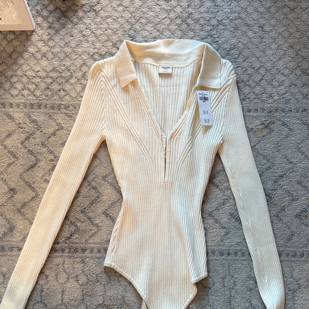 Abercrombie & Fitch Cream Ribbed Bodysuit
